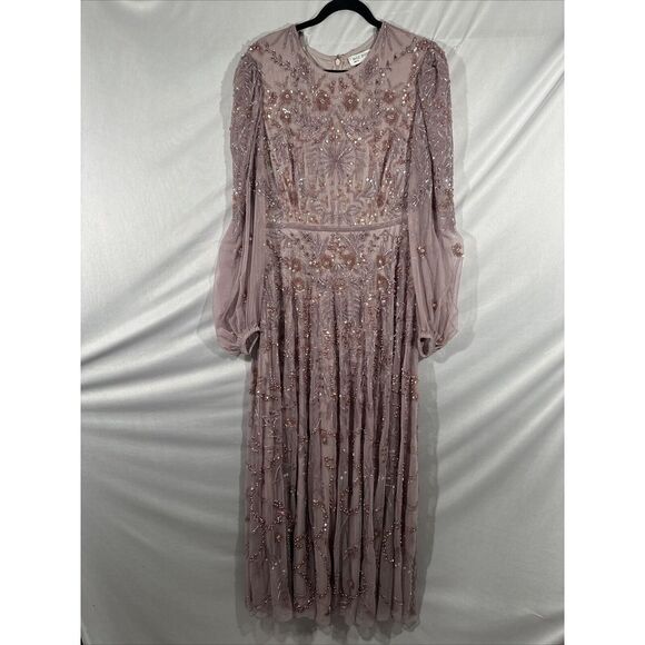 NEW MAC DUGGAL [‎ 12 ] 93930 Puff Sleeve Embellished A Line Gown Heather Purple - Picture 10 of 16